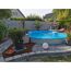 Runder Pool im Garten mit blauer Folie