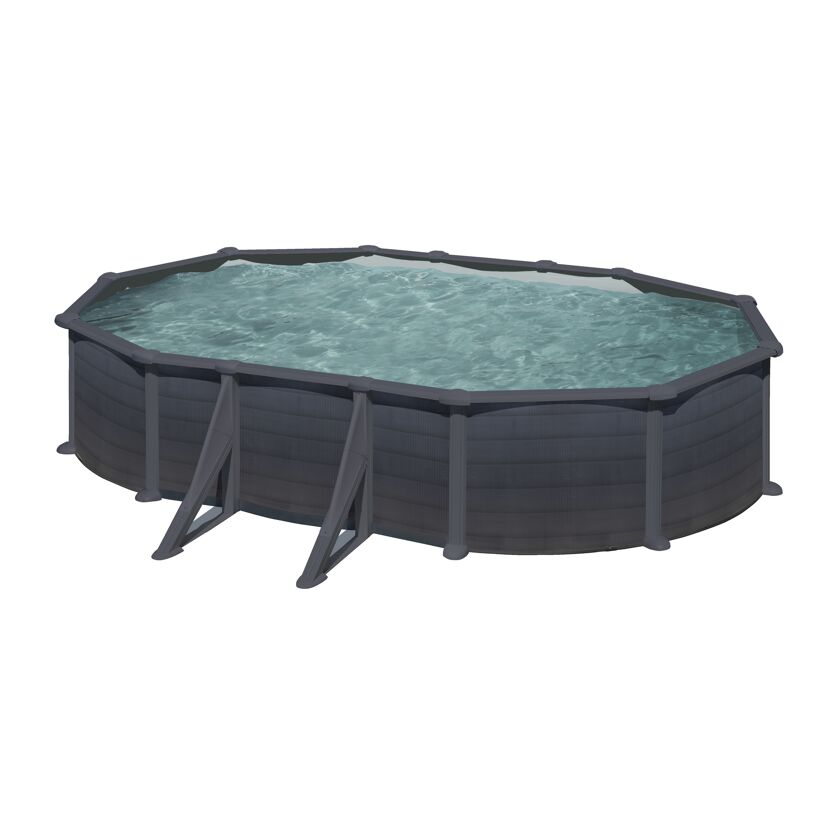 Ovaler Stahlwandpool Graphite mit Wasser gefüllt