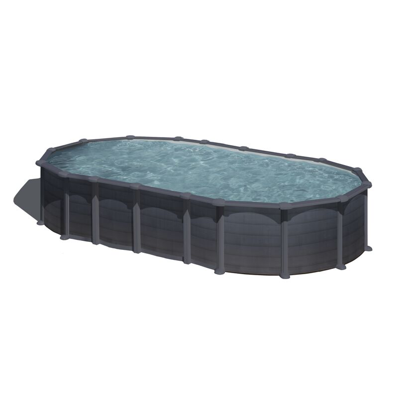Ovaler Stahlwandpool Graphite mit Wasser gefüllt