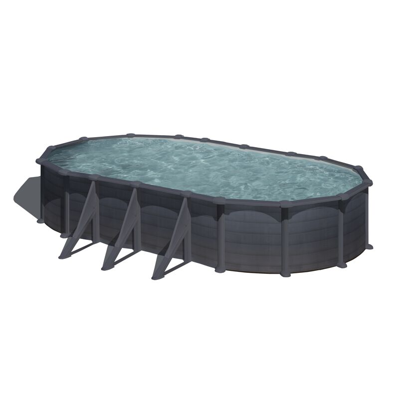 Ovaler Stahlwandpool Graphite mit Wasser gefüllt