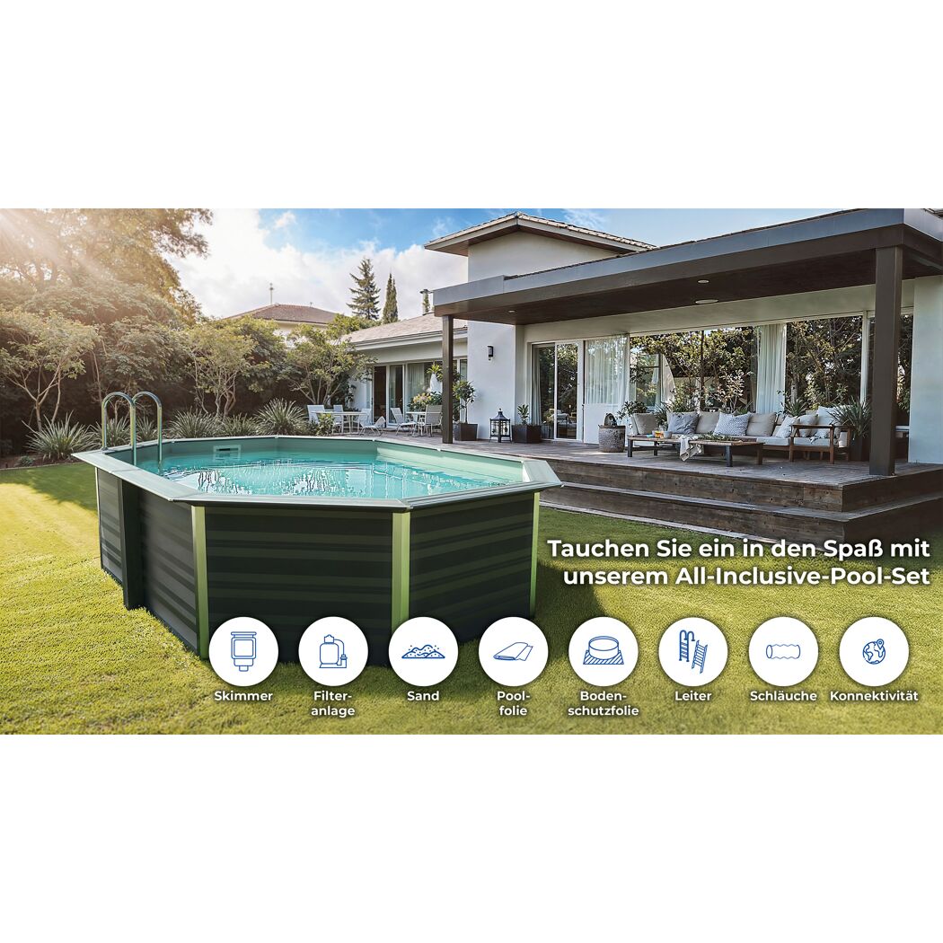 Composite Pool-Set 'Avantgarde' 386 x 124 x 524 cm mit Sandfilter und Trittleiter