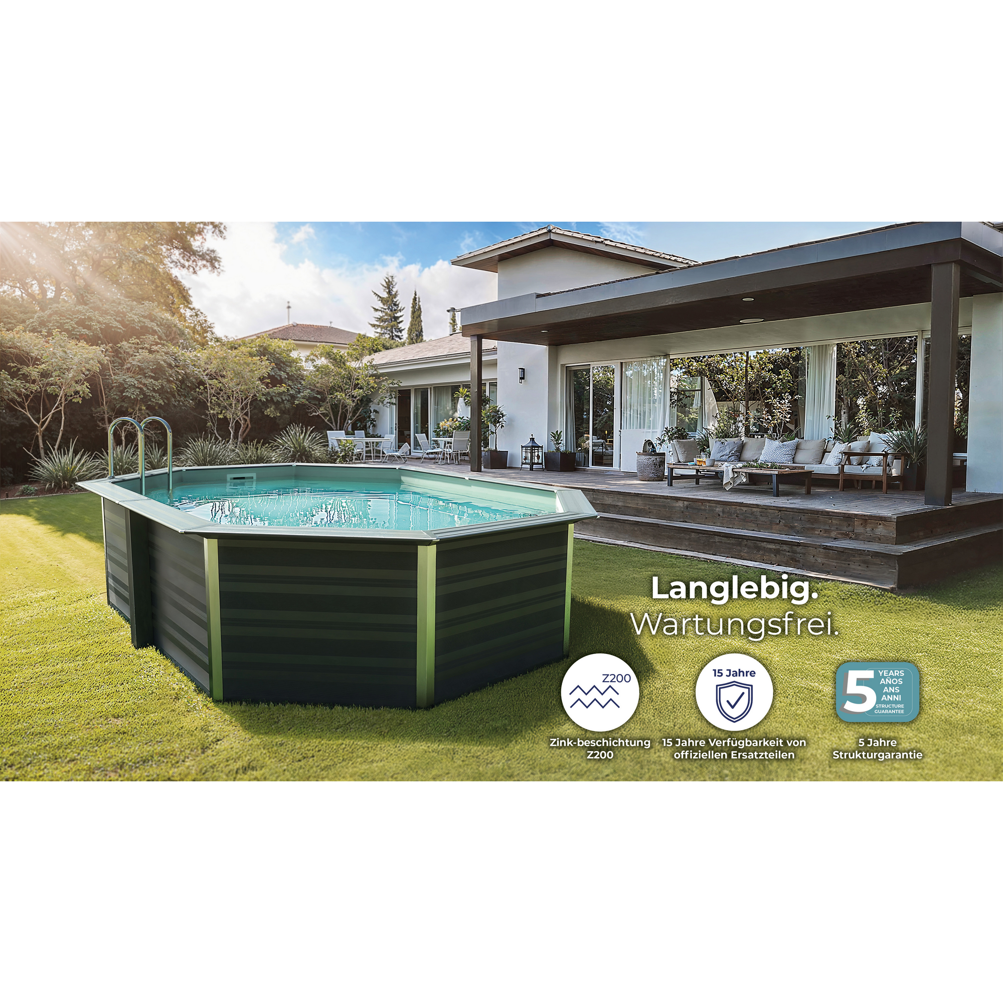 Composite Pool-Set 'Avantgarde' 386 x 121 x 804 cm mit Sandfilter und Trittleiter
