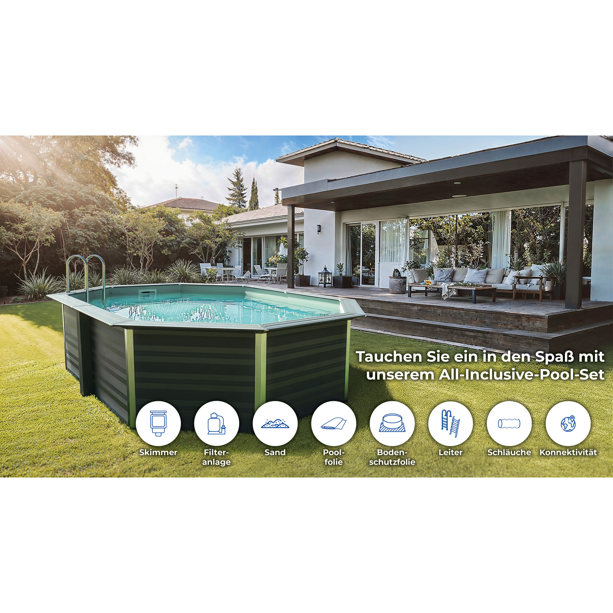 Composite Pool-Set 'Avantgarde' 386 x 121 x 804 cm mit Sandfilter und Trittleiter