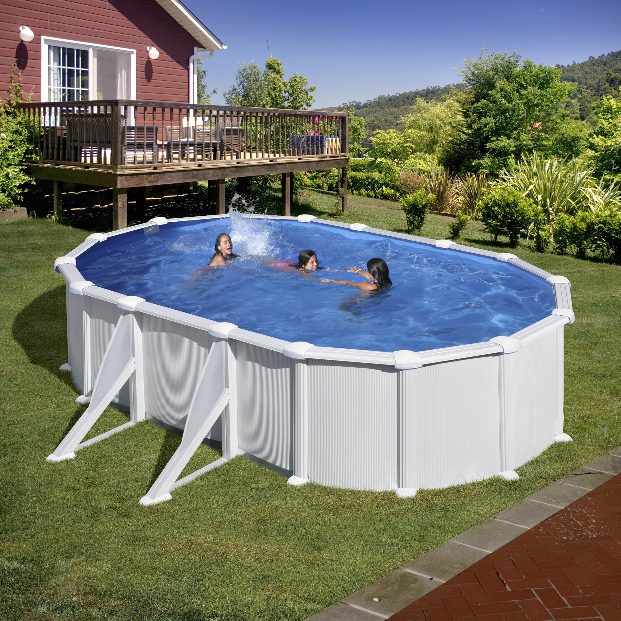 Aufstellpool weiß 500 x 300 x 132 cm mit Filterpumpe und Sicherheitsleiter