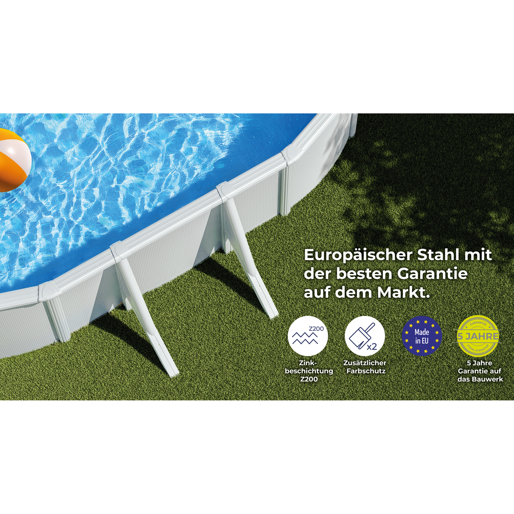 Aufstellpool weiß 500 x 300 x 132 cm mit Filterpumpe und Sicherheitsleiter