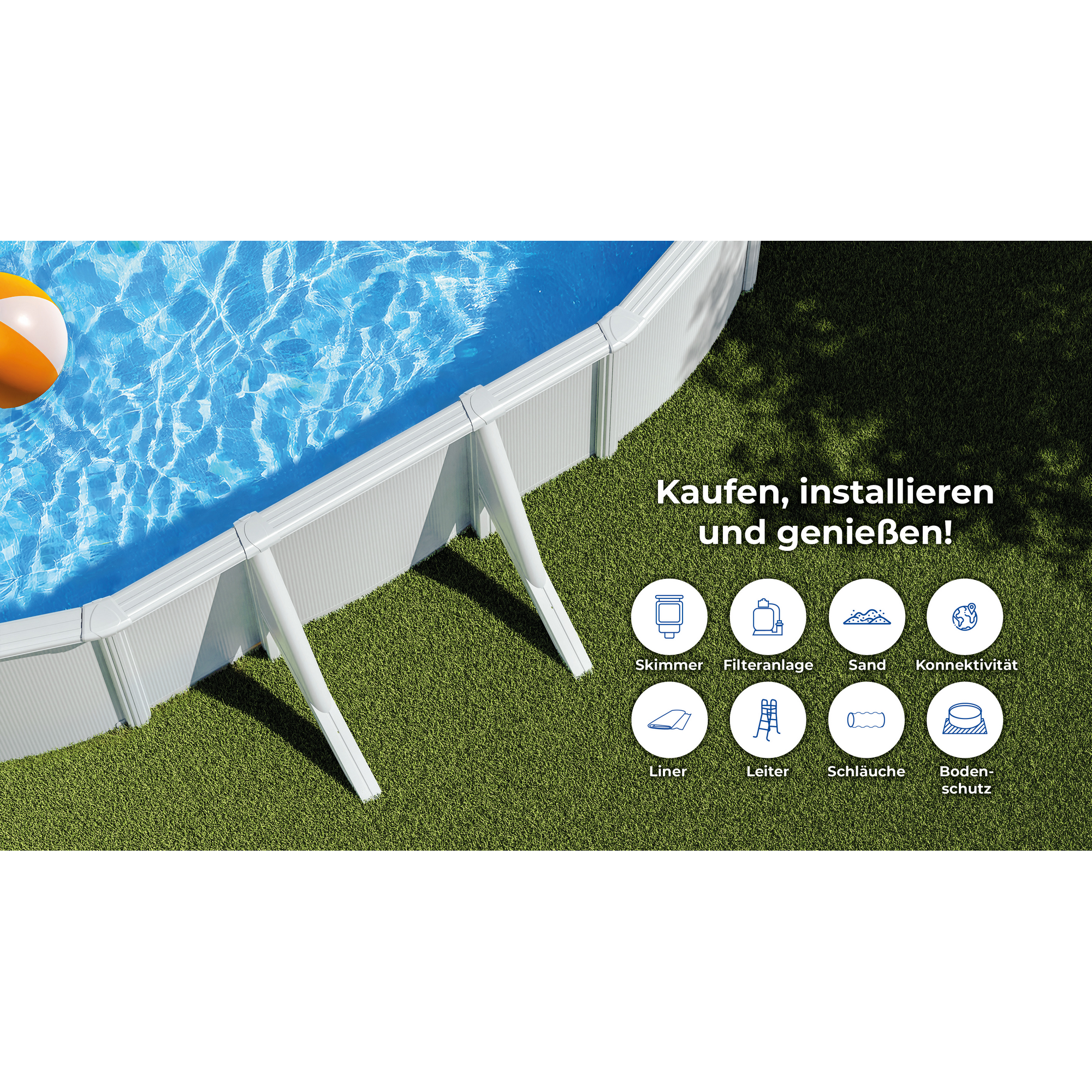 Aufstellpool weiß 500 x 300 x 132 cm mit Filterpumpe und Sicherheitsleiter