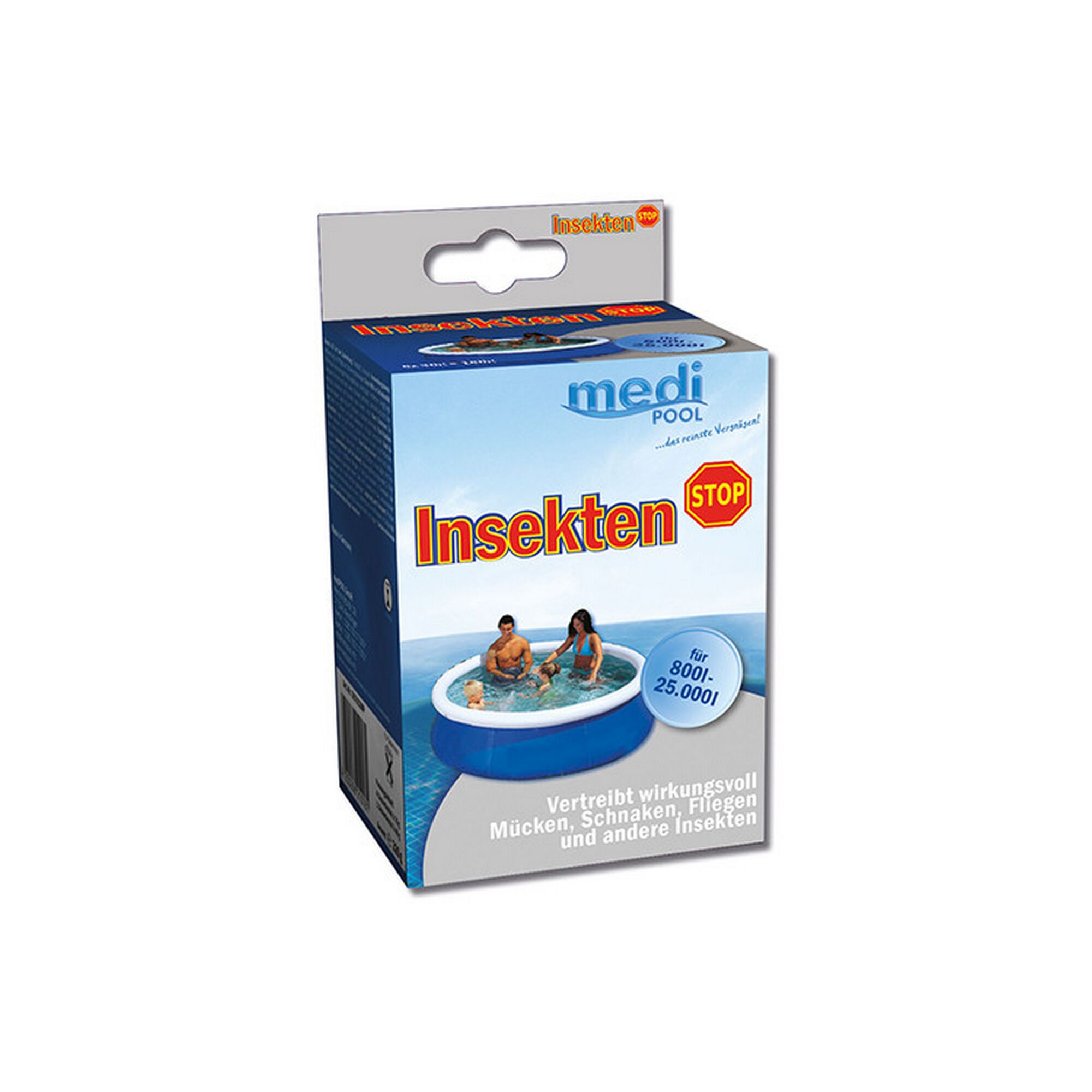 Medi Pool Insekten Stop Verpackung mit Familie im Pool