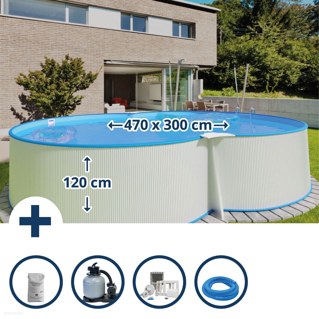 Achtformpool mit Zubehör: Filter, Pumpe, Schläuche