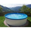 Aufstellpool im Garten mit Blick auf bewaldete Hügel