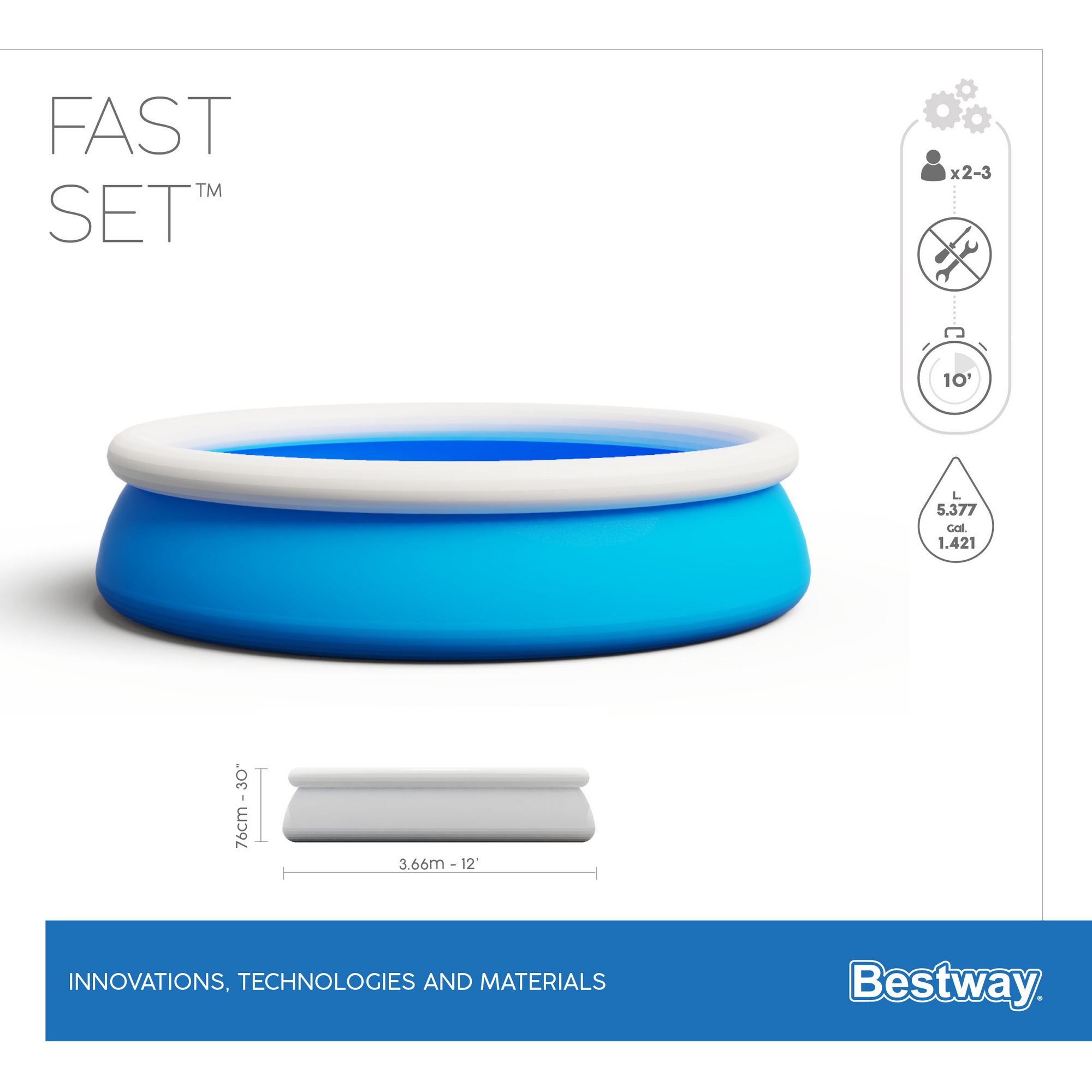 Aufstellpool 'Fast Set™' blau/weiß rund Ø 366 x 76 cm + product picture