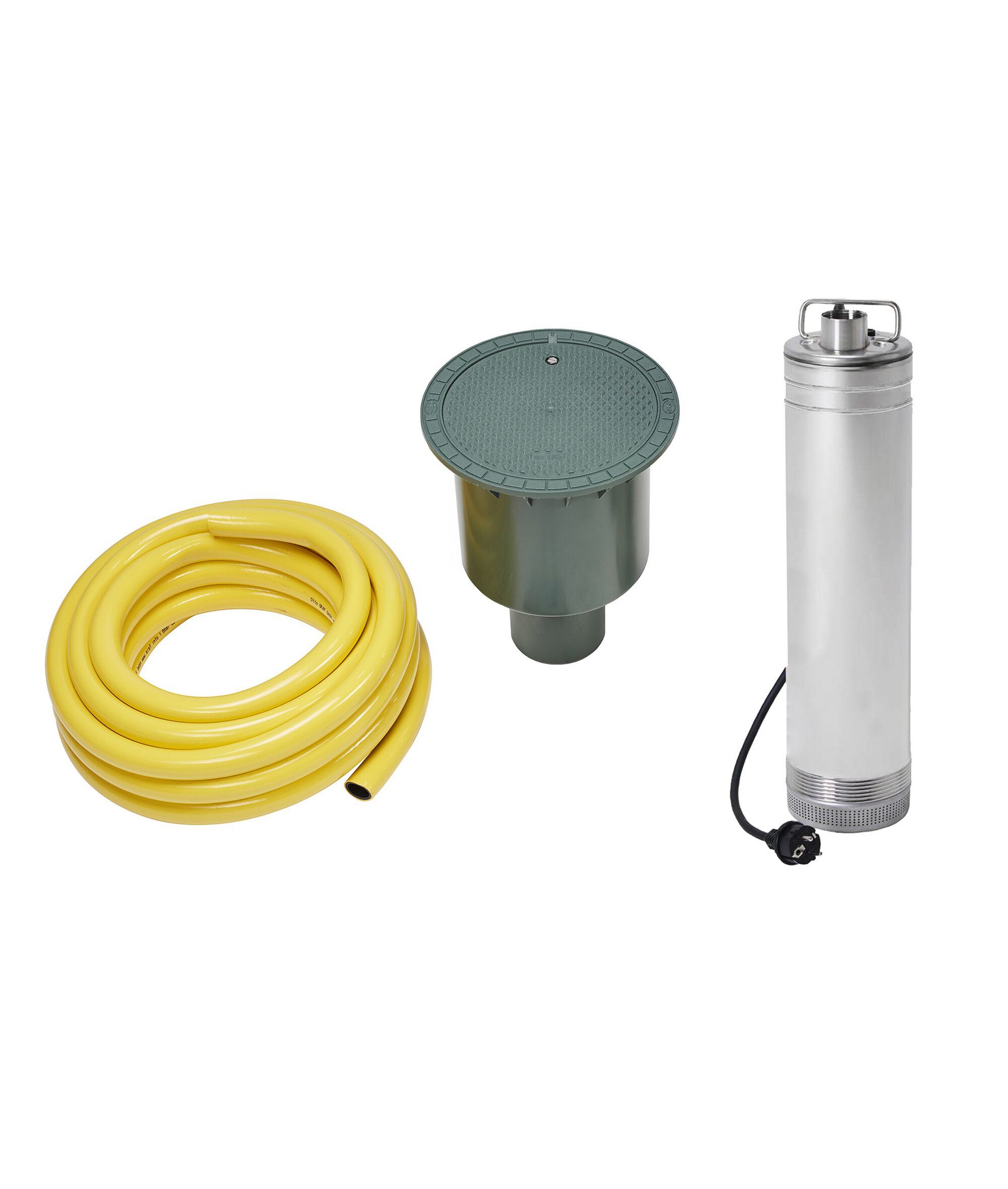Gartenpumpe, Schlauch und Schachtdeckel
