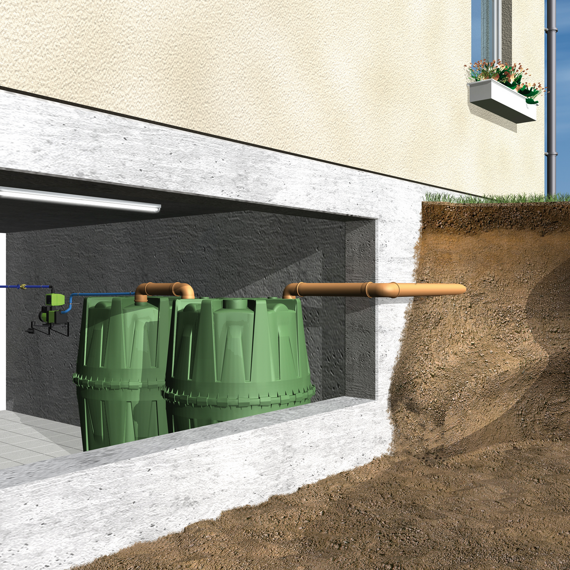 Regenwassertank-Set Herkules grün, 4800 l + product picture