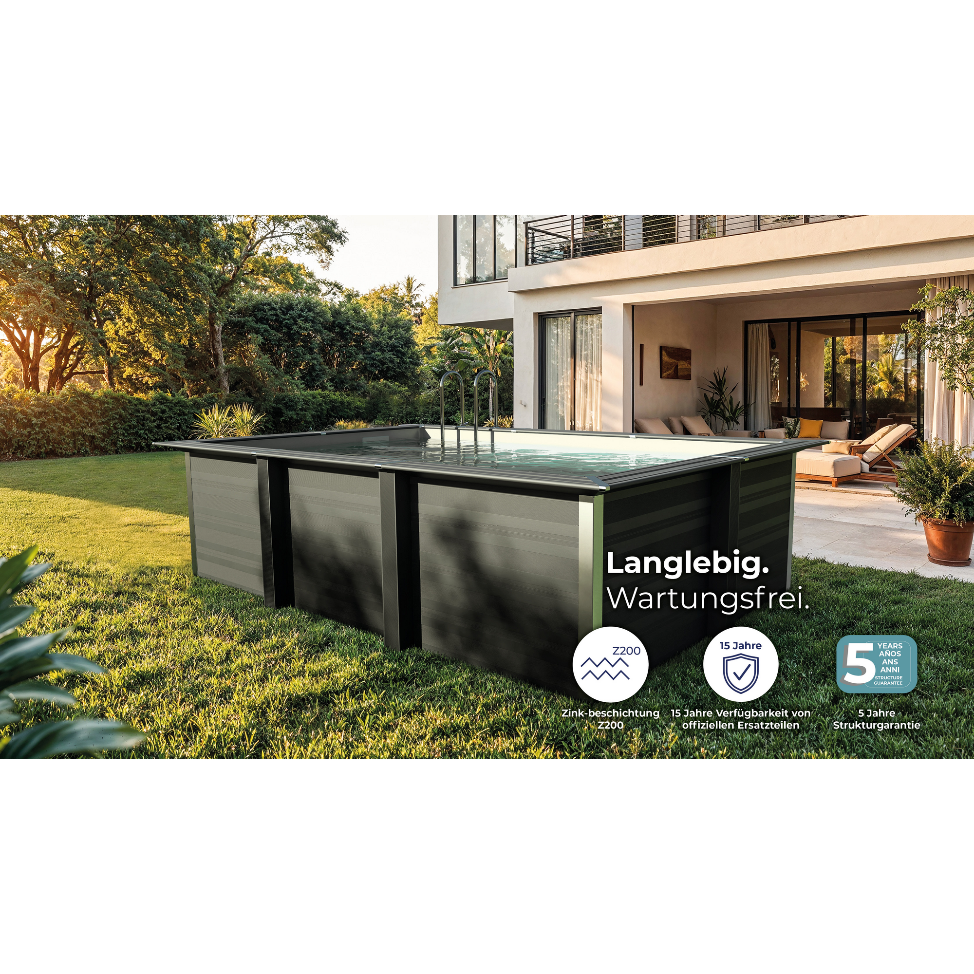 Composite Pool-Set 'Avantgarde' 326 x 96 x 326 cm mit Sandfilter und Trittleiter