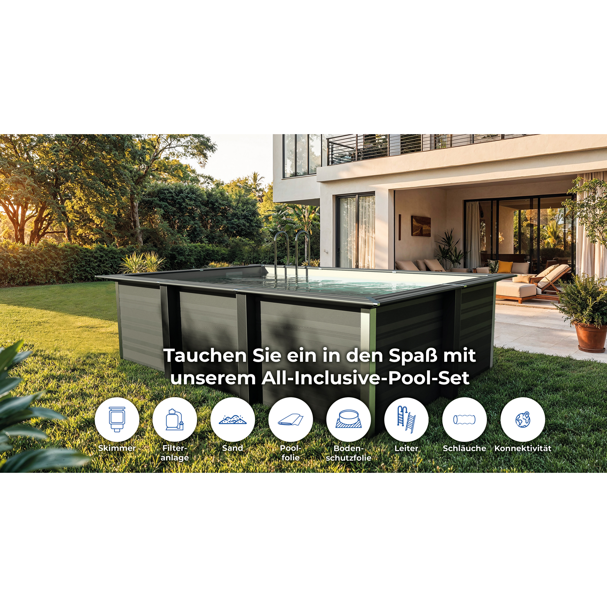 Composite Pool-Set 'Avantgarde' 326 x 96 x 326 cm mit Sandfilter und Trittleiter