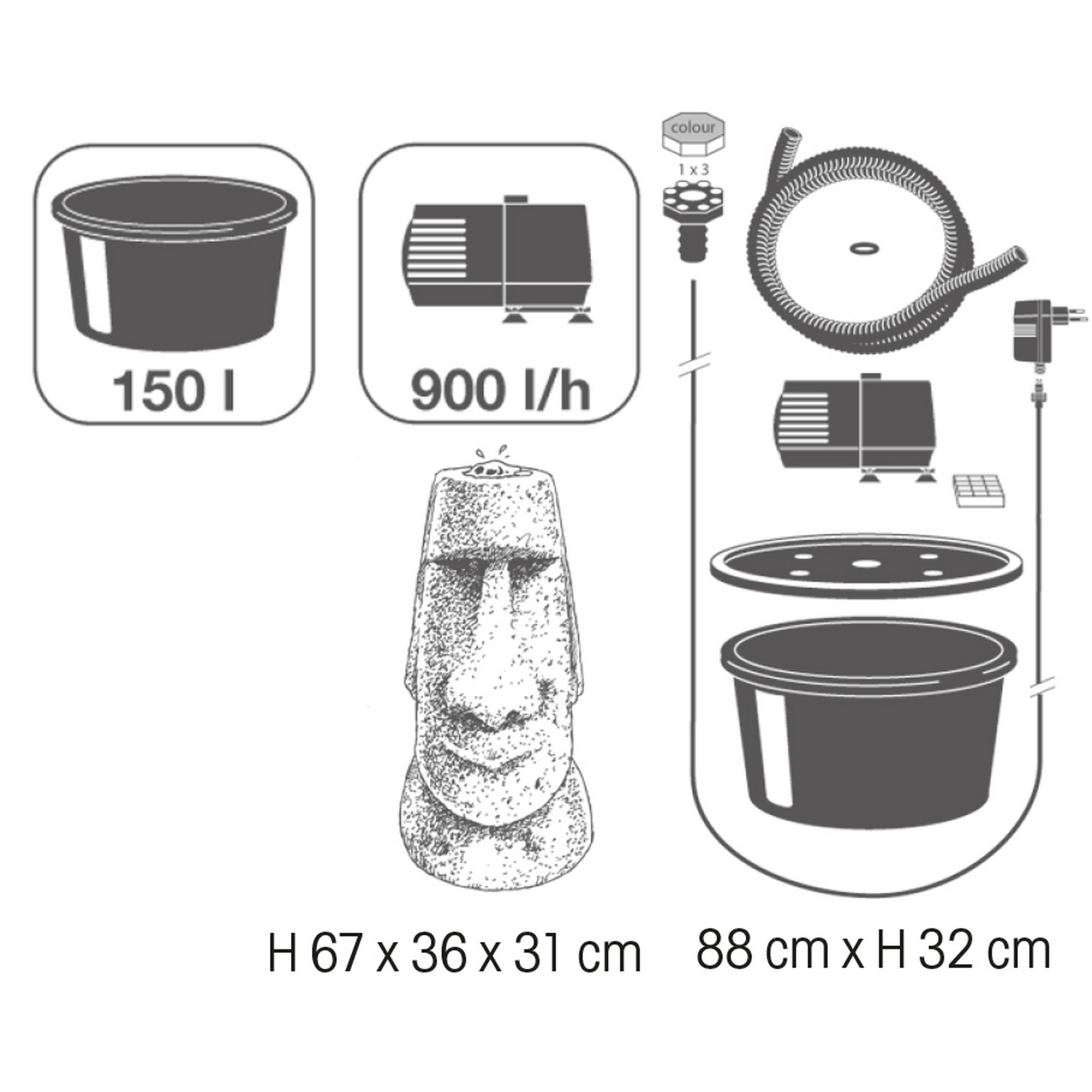 Ubbink Wasserspiel ‚Orito‘ 900 l/h  Keramik|Polyethylen (PE)|Hart-Polyethylen (HDPE)|ABS|Kunststoff (PVC)|Polypropylen (PP)