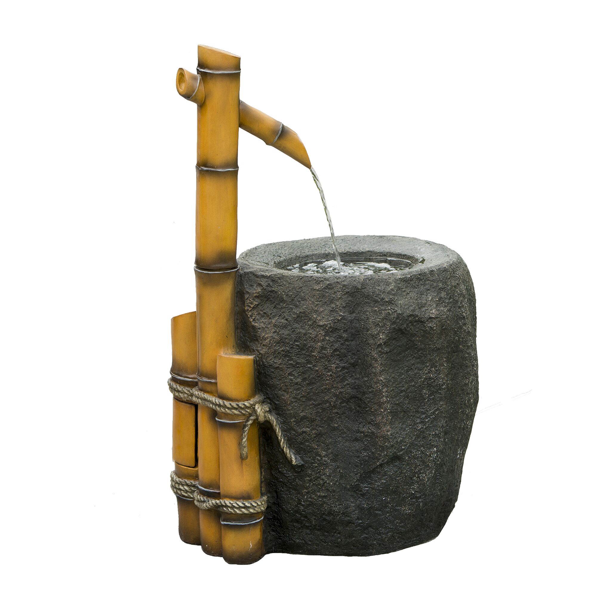 Bambus-Wasserspiel mit Steinbecken