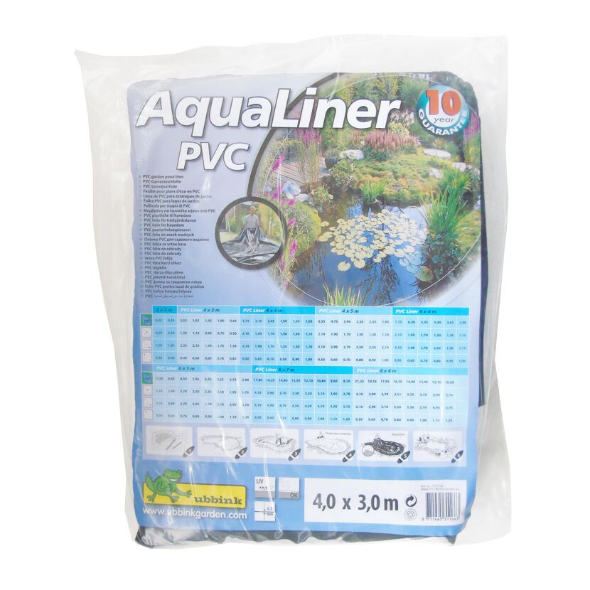 Schwarze Teichfolie in Verpackung, 4 x 3 m