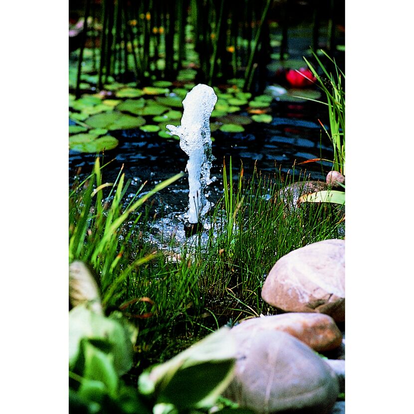 Springbrunnenpumpe im Teich mit Seerosen