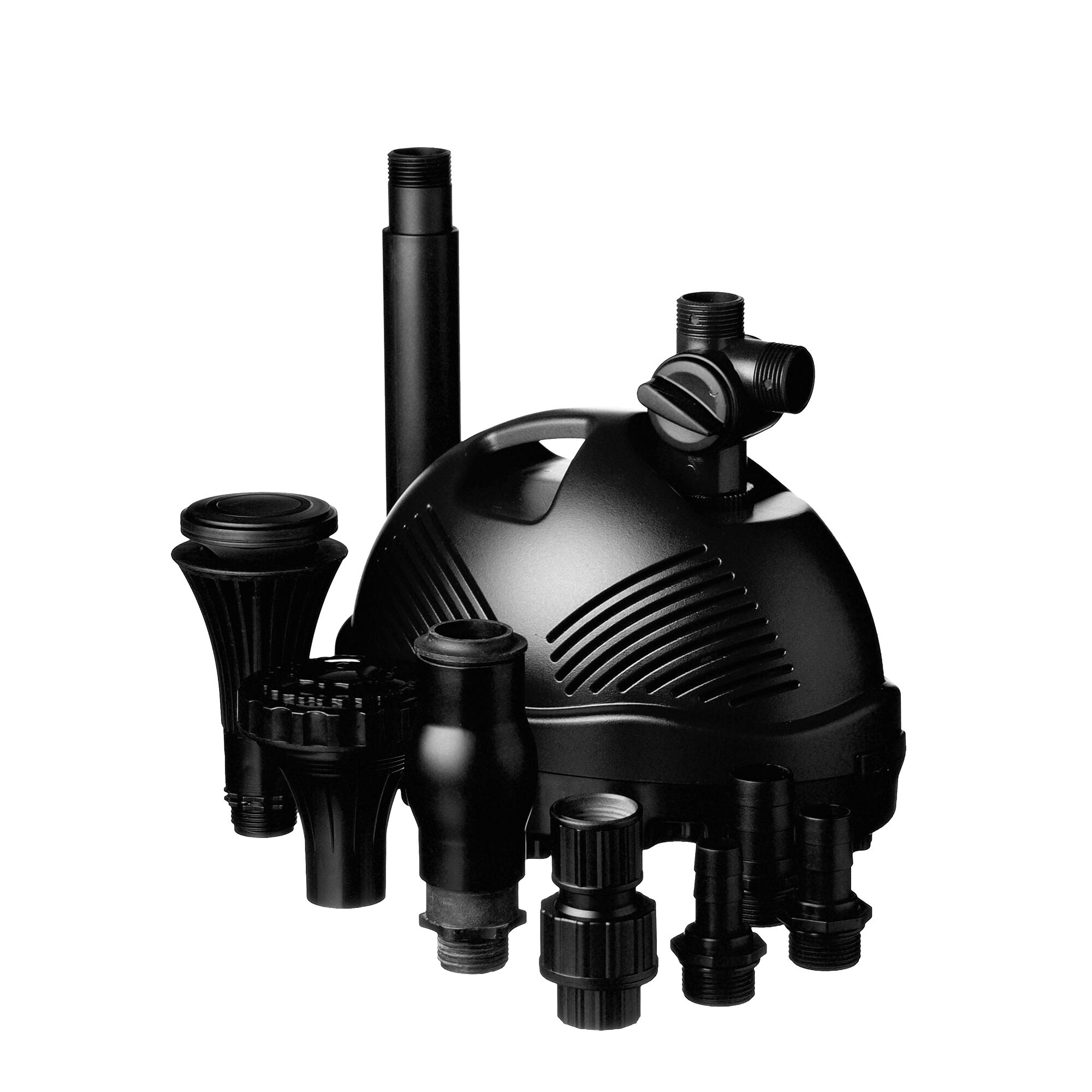 Schwarze Teichpumpe Elimax 9000 mit Zubehör.