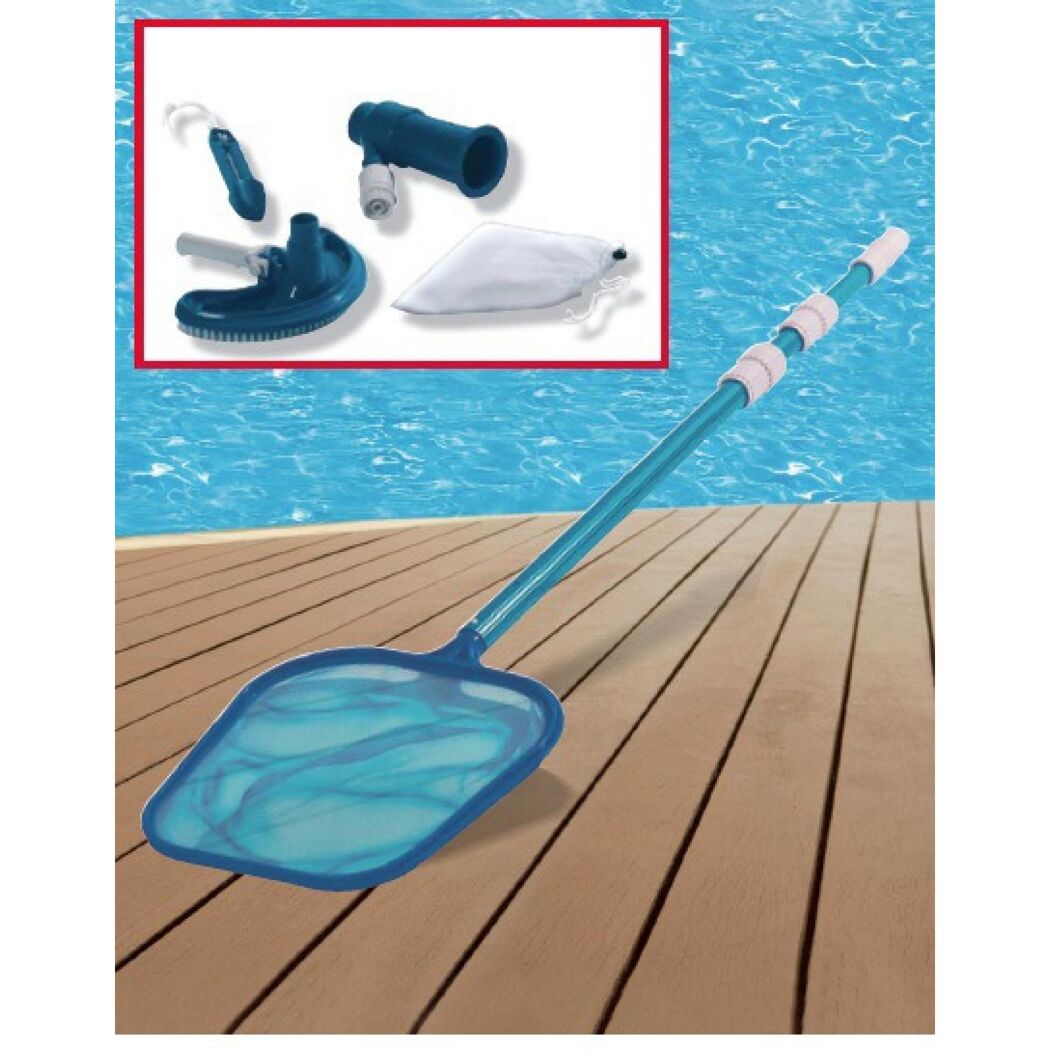 Poolreinigungsset mit Kescher, Bürste und Schlauch