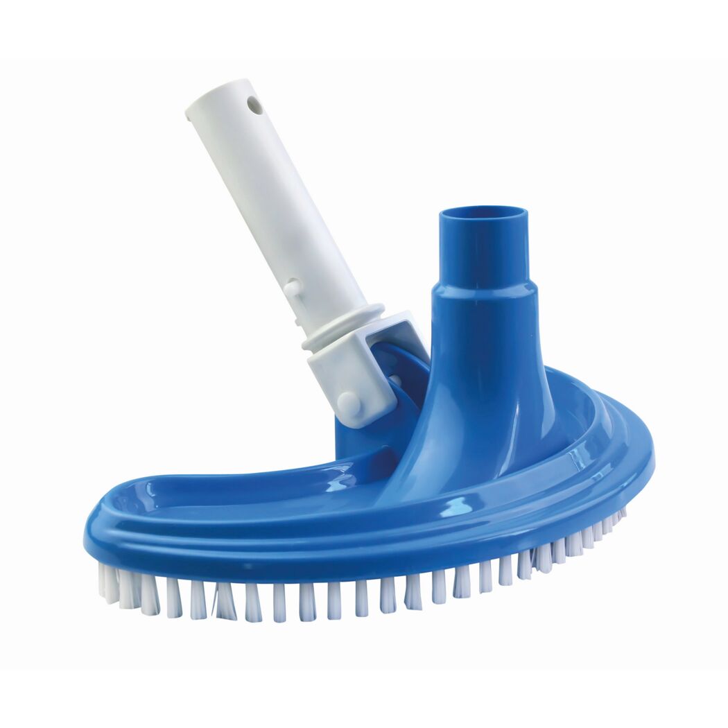 Blaue Poolbürste mit weißem Stiel