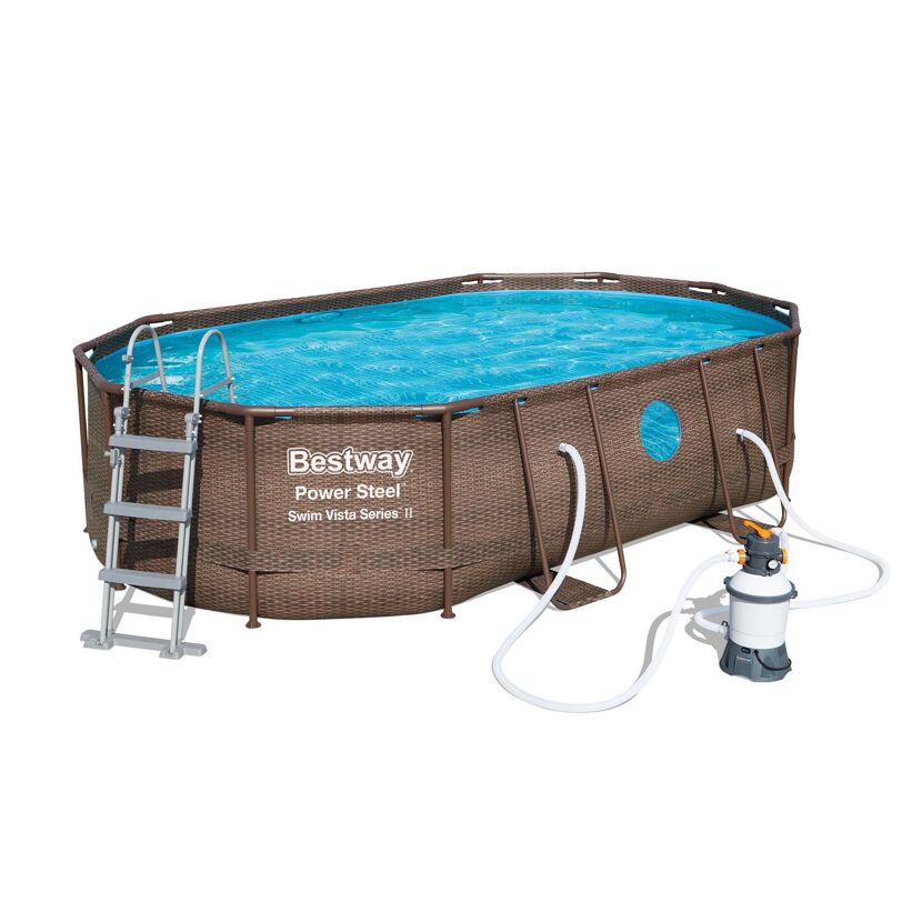 Ovaler Aufstellpool mit Leiter und Filterpumpe