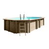 Massivholzpool-Set 'Vermela' 672 x 472 x 146 cm mit Edelstahlleiter, Holzleiter und Sandfilteranlage