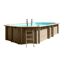 Massivholzpool-Set 'Vermela' 672 x 472 x 146 cm mit Edelstahlleiter, Holzleiter und Sandfilteranlage