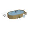 Massivholzpool-Set 'Vermela' 672 x 472 x 146 cm mit Edelstahlleiter, Holzleiter und Sandfilteranlage