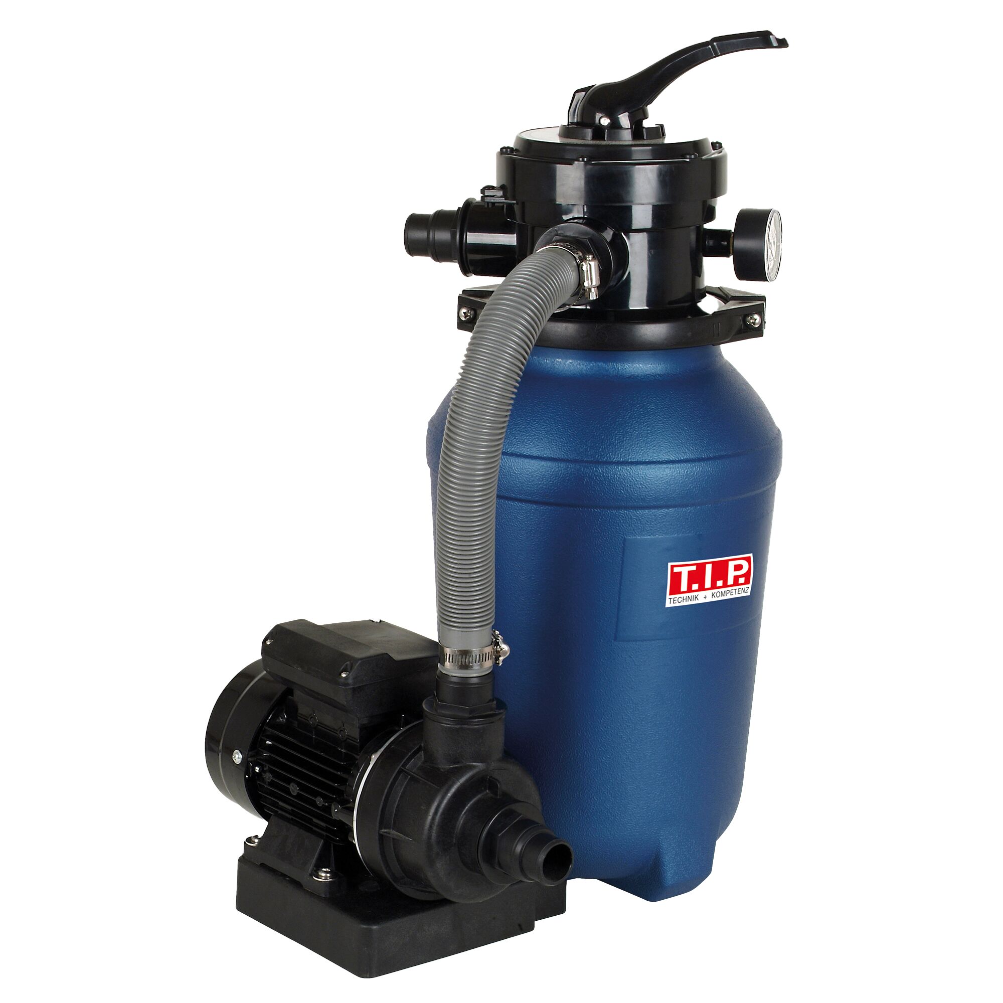 Blaue Sandfilteranlage SPF 180 E von T.I.P. mit Pumpe