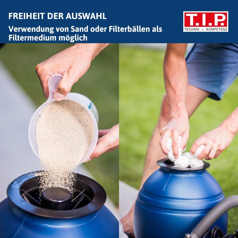 Befüllen eines Sandfilters mit Sand oder Filterbällen