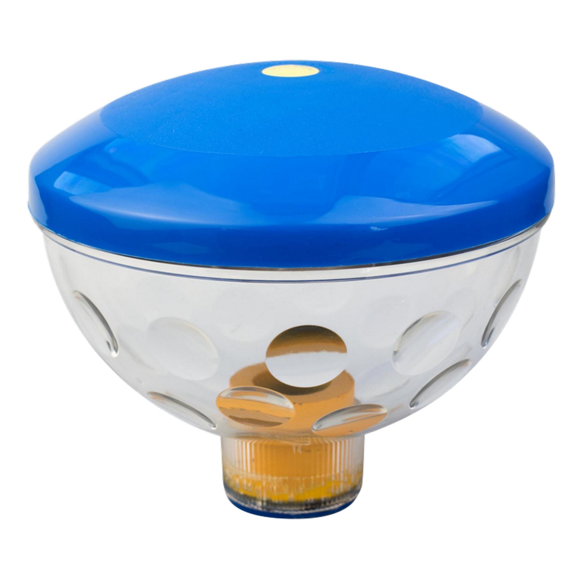 Schwimmende Poolbeleuchtung mit blauem Deckel