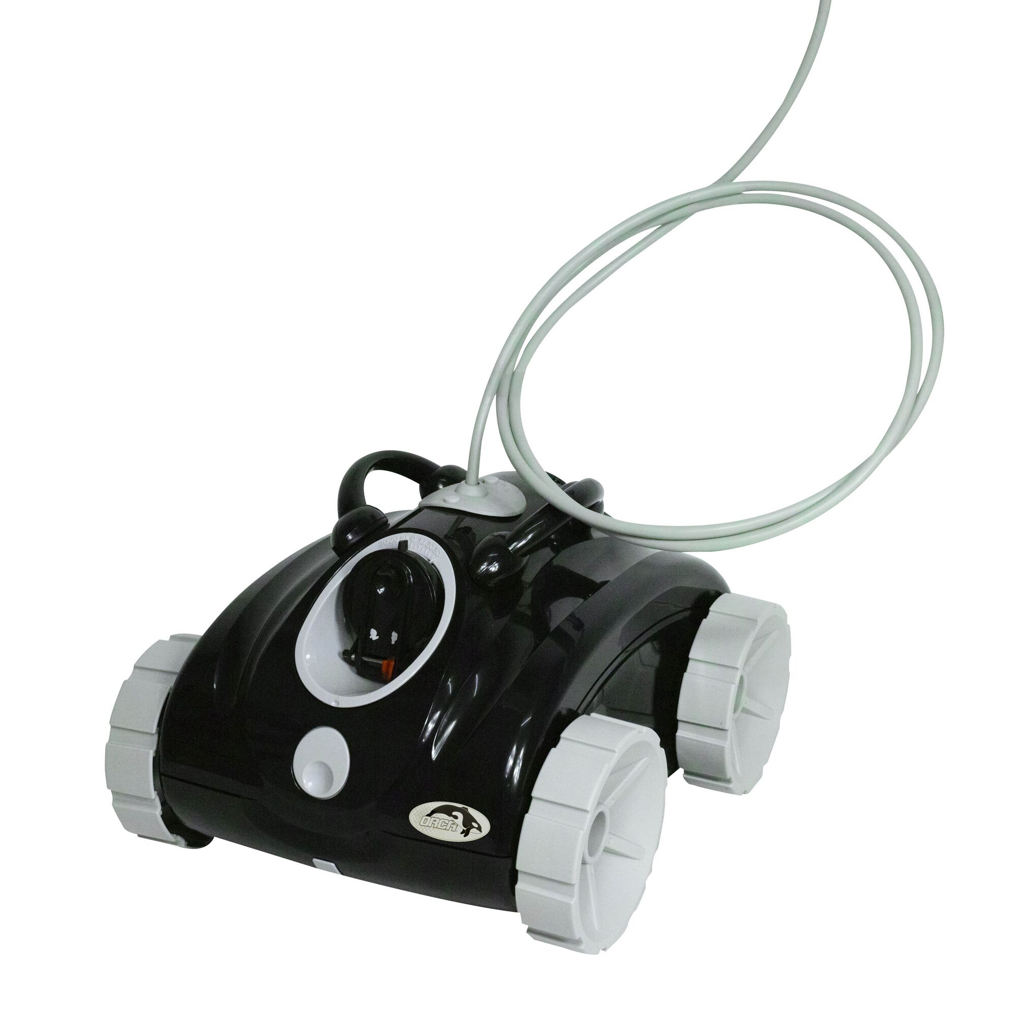 Poolroboter Orca 50 in schwarz mit grauen Reifen