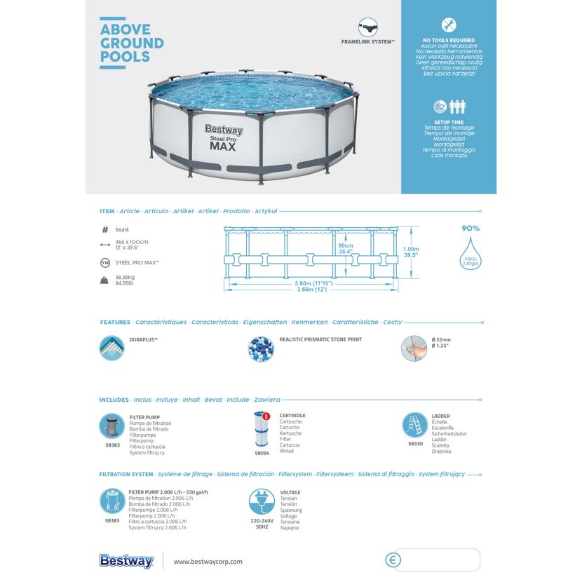 Bestway Steel Pro MAX Aufstellpool, rund, 366 x 100 cm