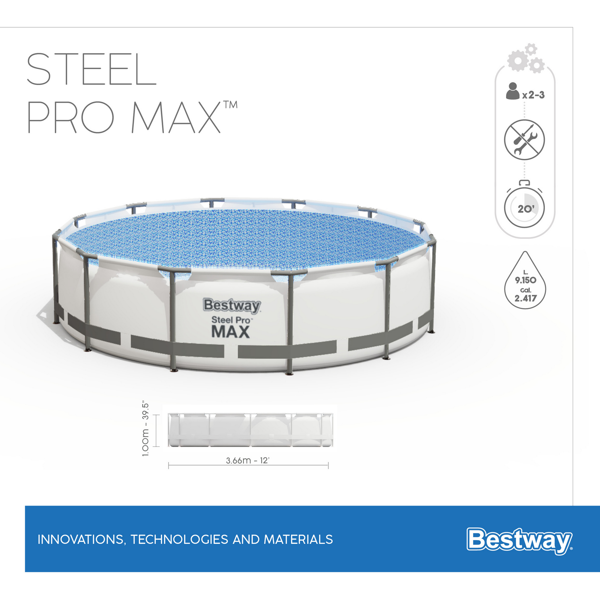 Aufstellpool 'Steel Pro Max™' grau/weiß Ø 366 x 100 cm, Komplett-Set + product picture