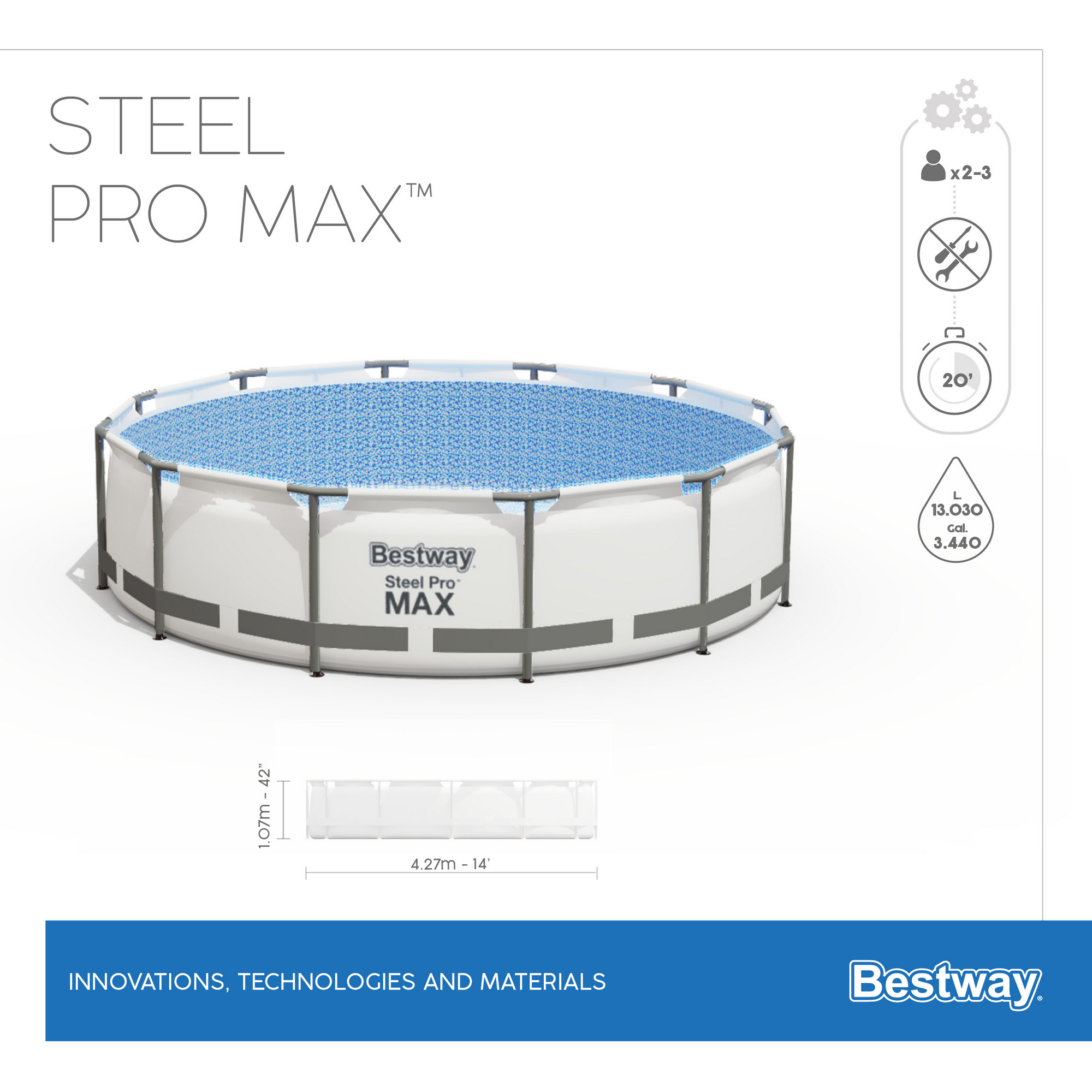 Aufstellpool 'Steel Pro MAX' Komplett-Set, grau rund  Ø 427 x 107 cm + product picture