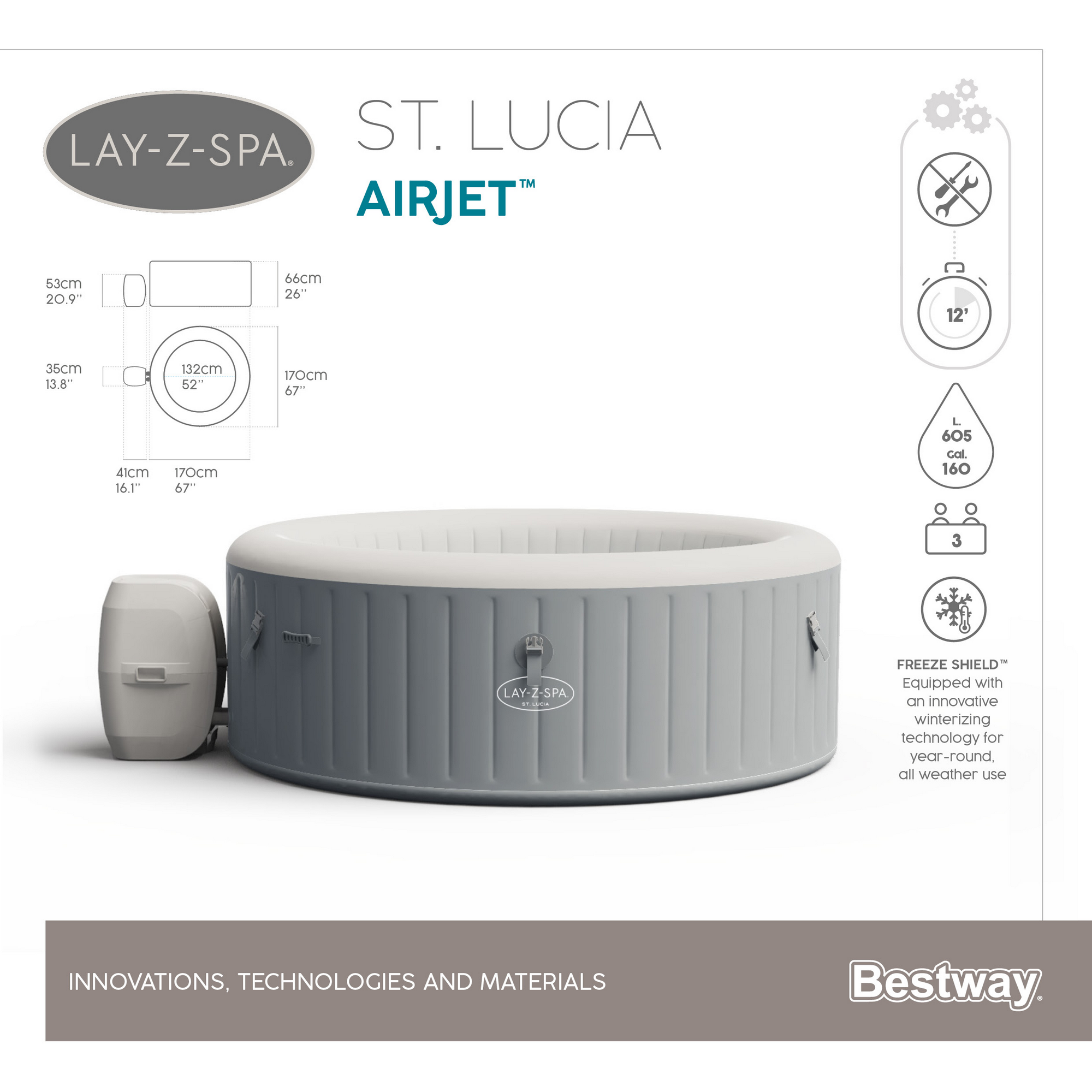 Whirlpool 'Lay-Z-Spa™ St. Lucia AirJet' silbergrau/weiß Ø 170 x 66 cm + product picture