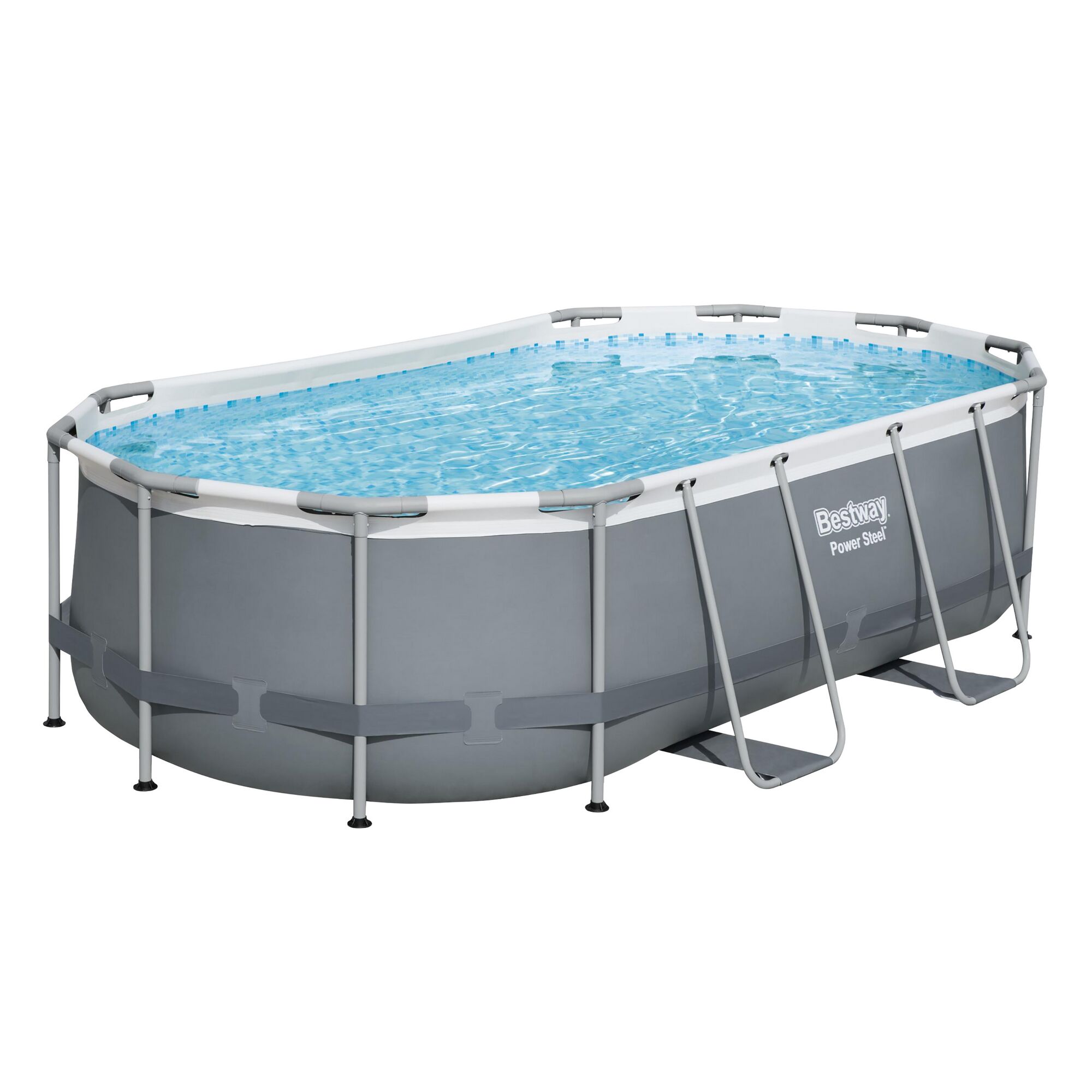 Ovaler Aufstellpool mit Stahlrahmen und Leiter