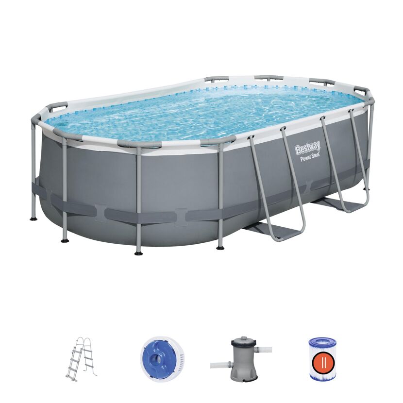 Ovaler Aufstellpool Power Steel von Bestway mit Zubehör.