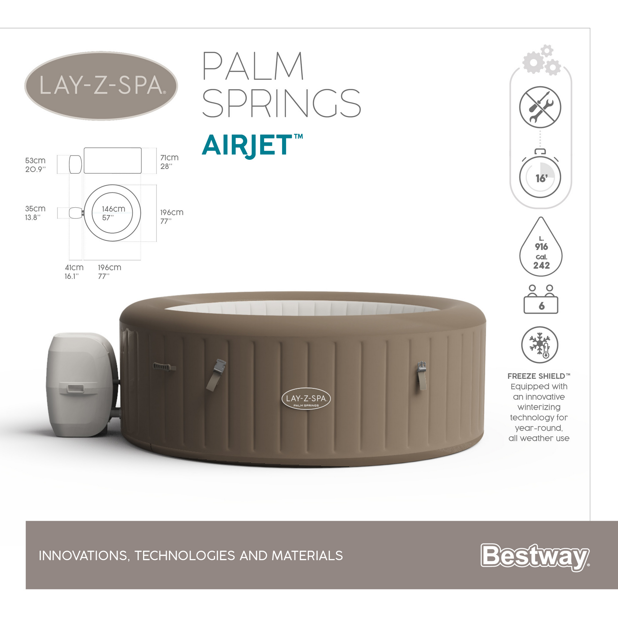 Whirlpool 'Lay-Z-Spa® Palm Springs AirJet™' taupe/weiß Ø 196 x 71 cm + product picture