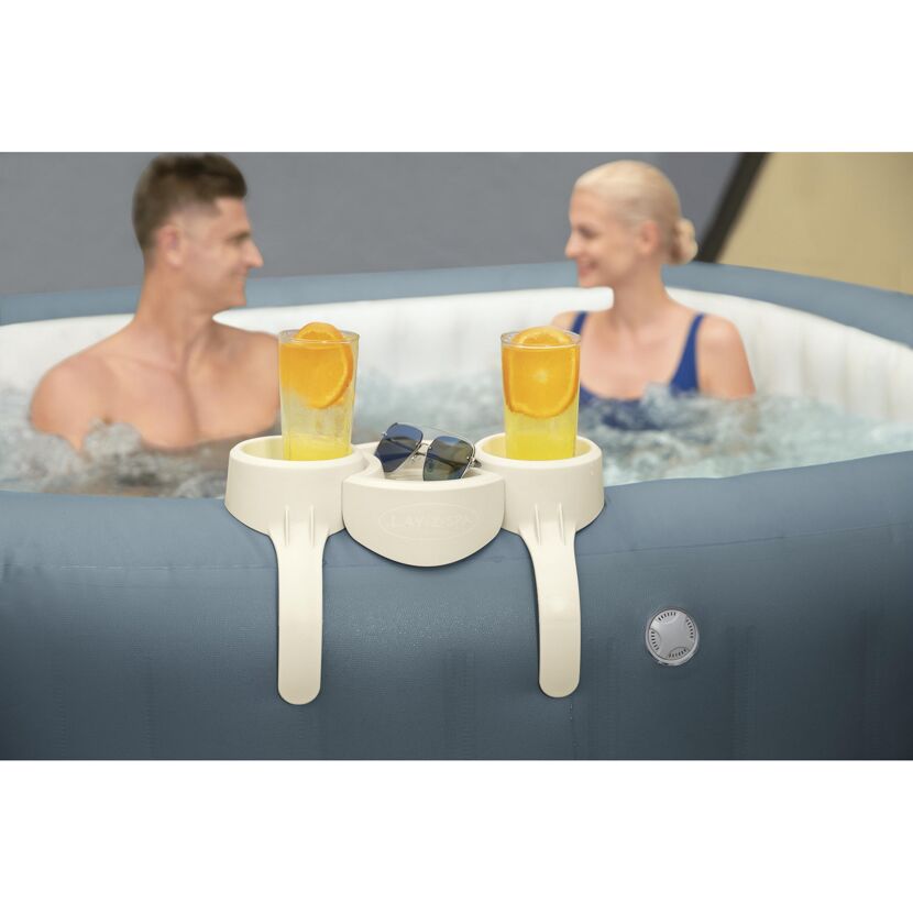 Lay-Z-Spa Getränkehalter mit zwei Getränken und Sonnenbrille