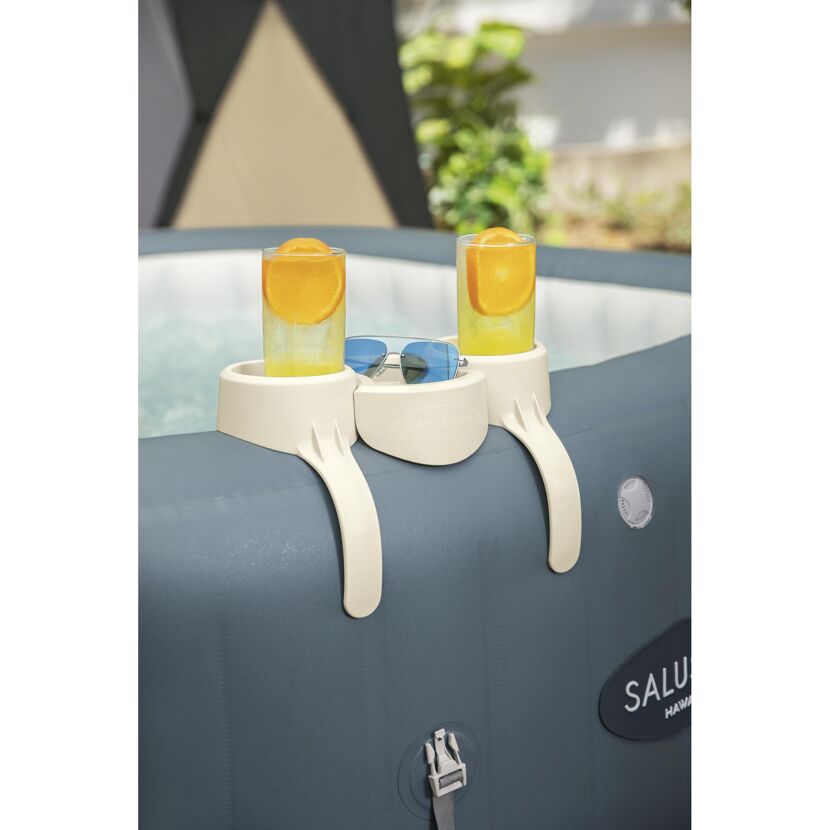 Lay-Z-Spa Getränkehalter mit zwei Getränken und einer Sonnenbrille