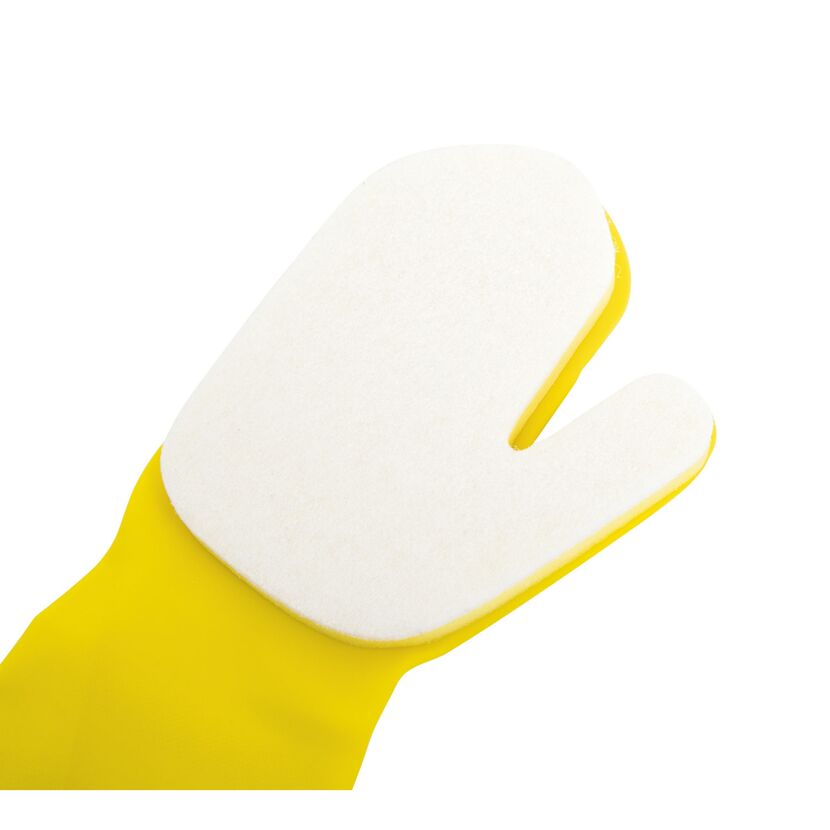 Gelber Handschuh mit weißem Schwamm