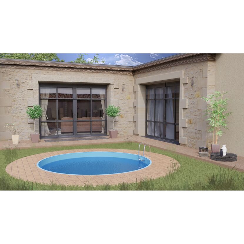 Runder Pool im Garten mit Zugang zum Haus