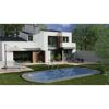 Ovaler Pool im Garten eines modernen Hauses