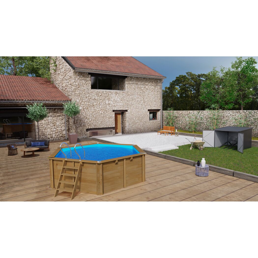 Sechseckiger Holzpool VANILLE 2 mit Leiter