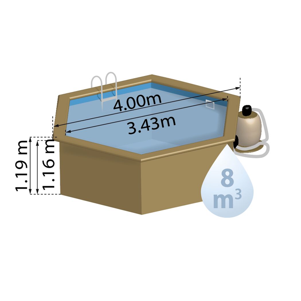 Sechseckiger Pool mit 8 m³ Fassungsvermögen und Leiter