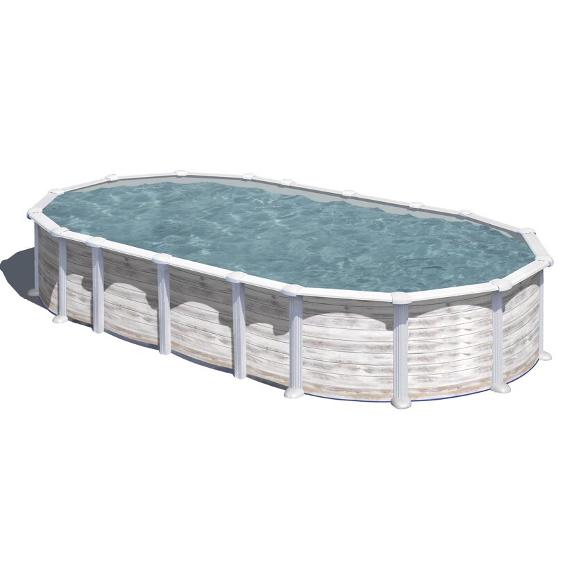 Ovaler Aufstellpool mit Holzoptik