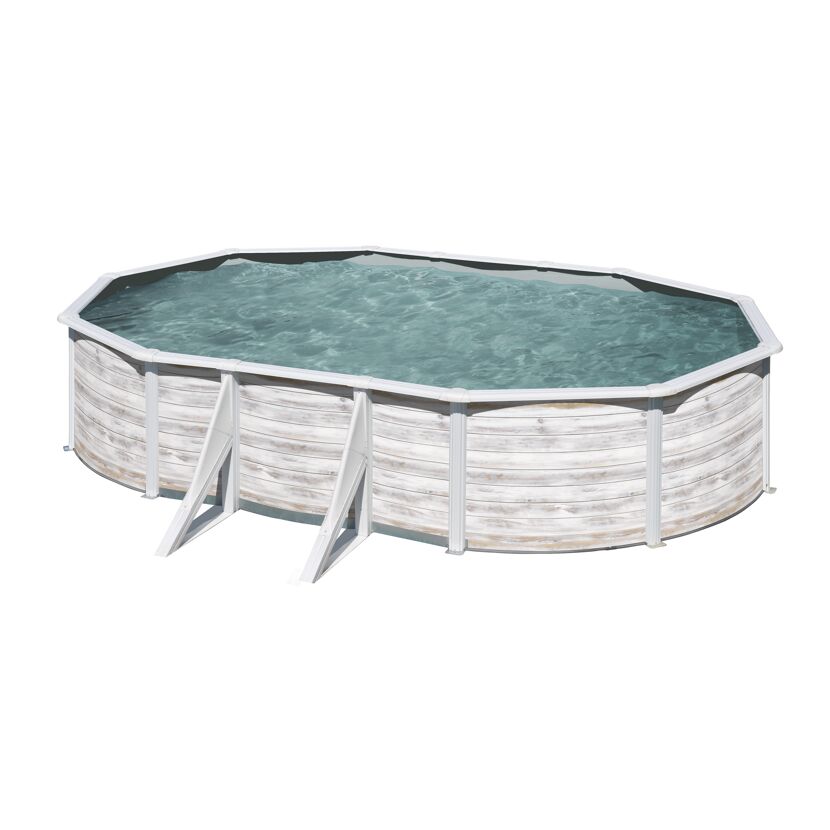 Ovaler Pool mit Holzoptik
