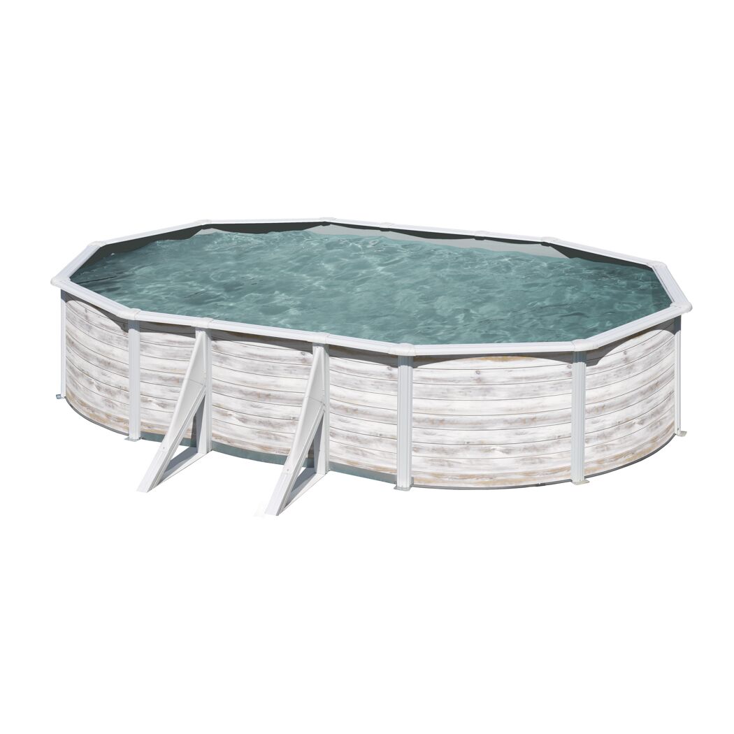 Ovaler Pool mit Holzoptik